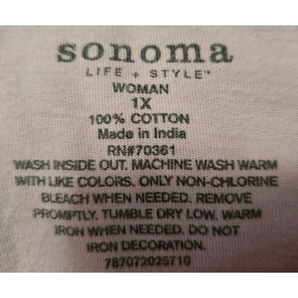 Sonoma Women's 1X Boho Pink Graphic Tee Heraldic Crest Rhinestone Cotton Shirt - Picture 7 of 7